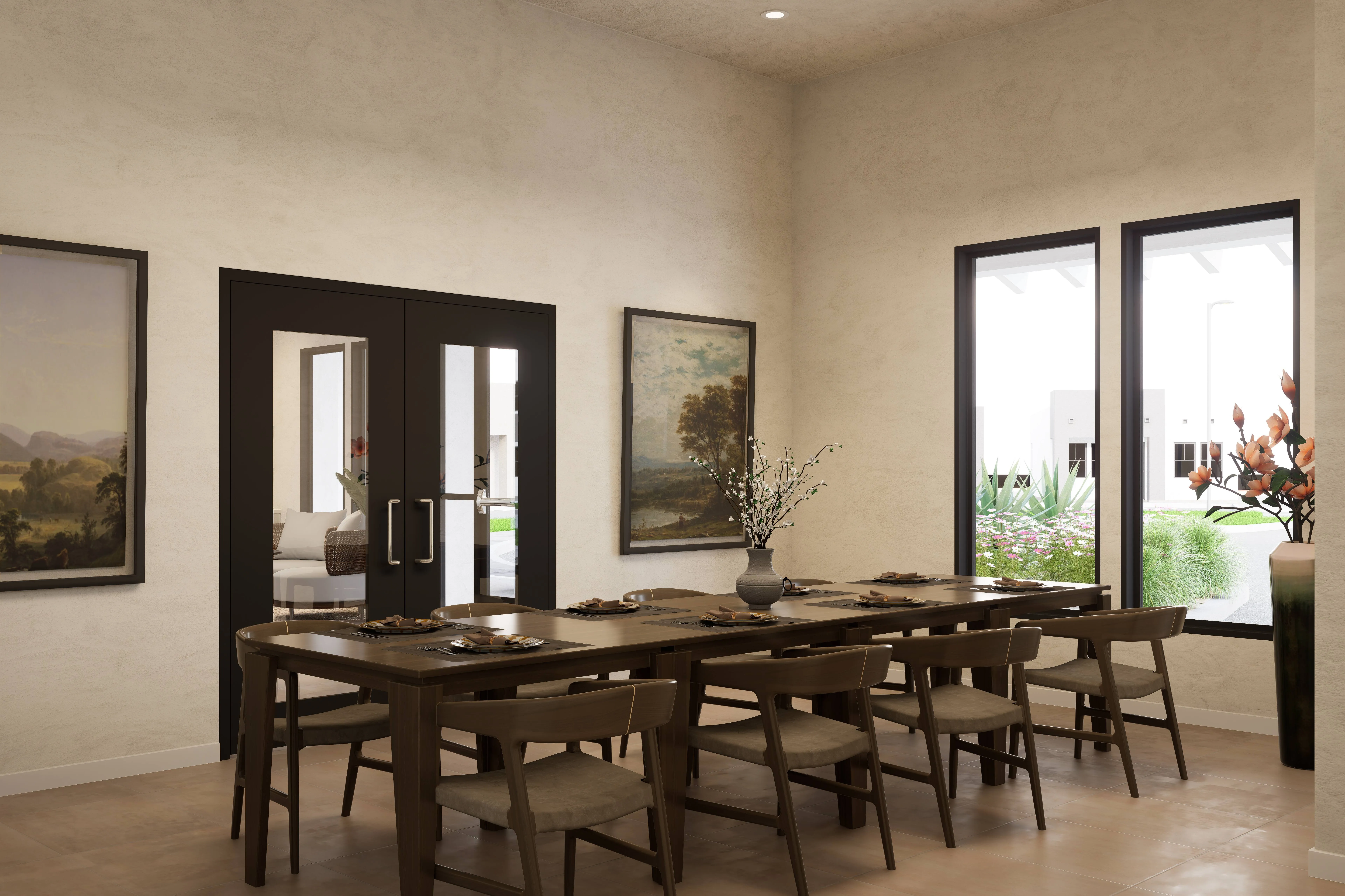 3D Rendering of furnished dining area