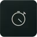 Icône d'un chronomètre stylisé blanc sur fond sombre carré avec bords arrondis.