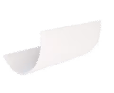 Feuille de papier blanche légèrement courbée sur un fond transparent.