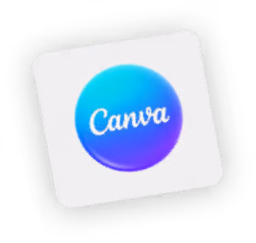 Logo de Canva avec texte blanc sur un cercle dégradé bleu et violet sur fond blanc.