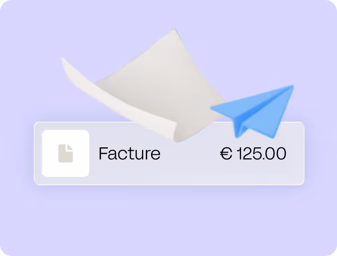 Icône de document avec mot Facture et montant 125 euros avec papier et avion bleu.