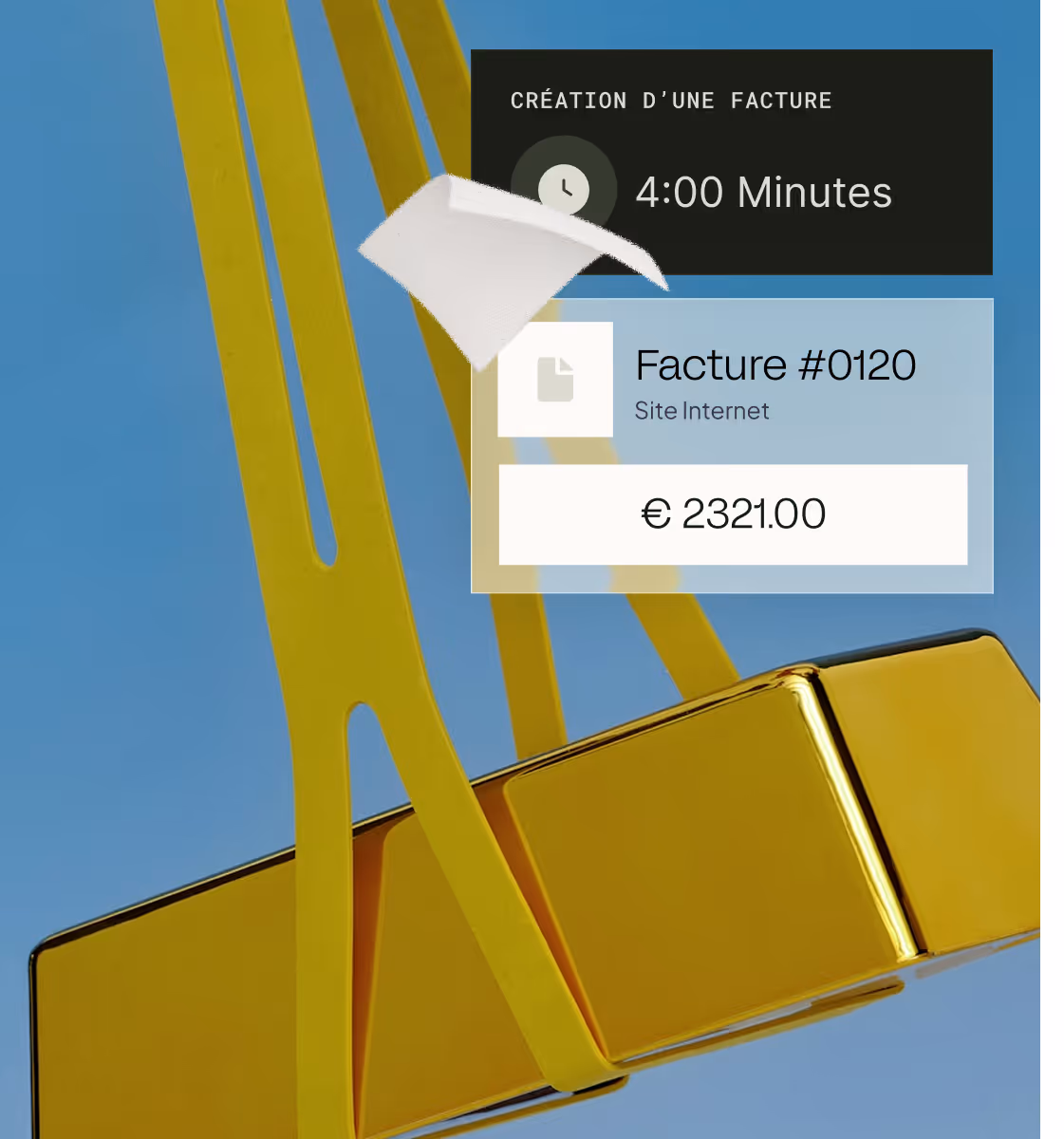 Illustration d'une facture #0120 de site internet, coût 2321 euros, création en 4 minutes.
