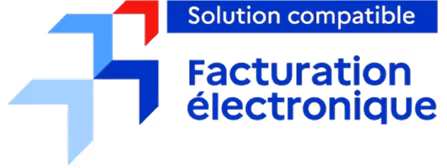 Logo bleu et rouge avec texte Solution compatible Facturation électronique en bleu.