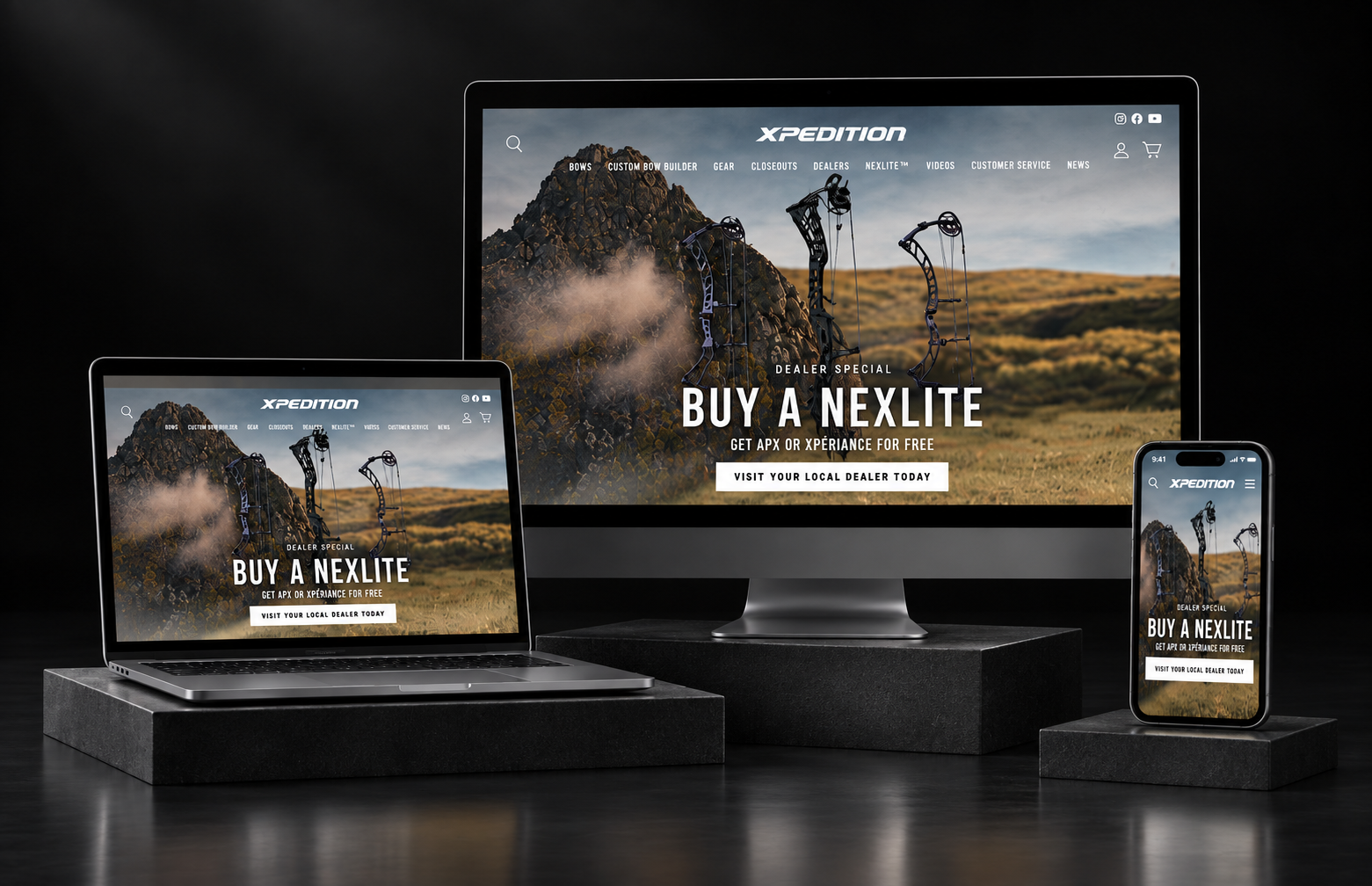 Xpedition ecommerce site shown on desktop, laptop and mobile