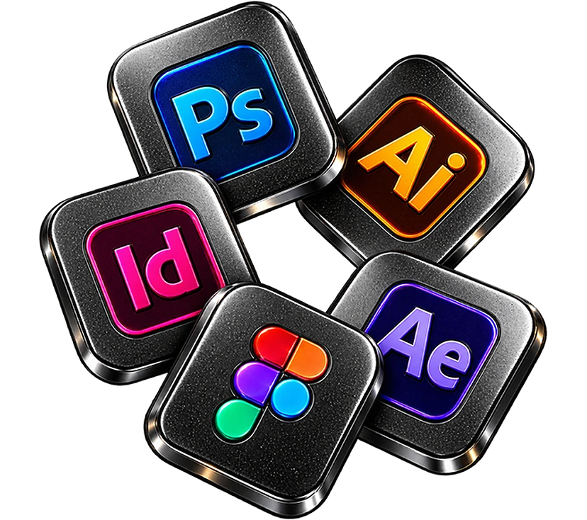 Figma, Photoshop, Illustrator, InDesign and After Effects icons