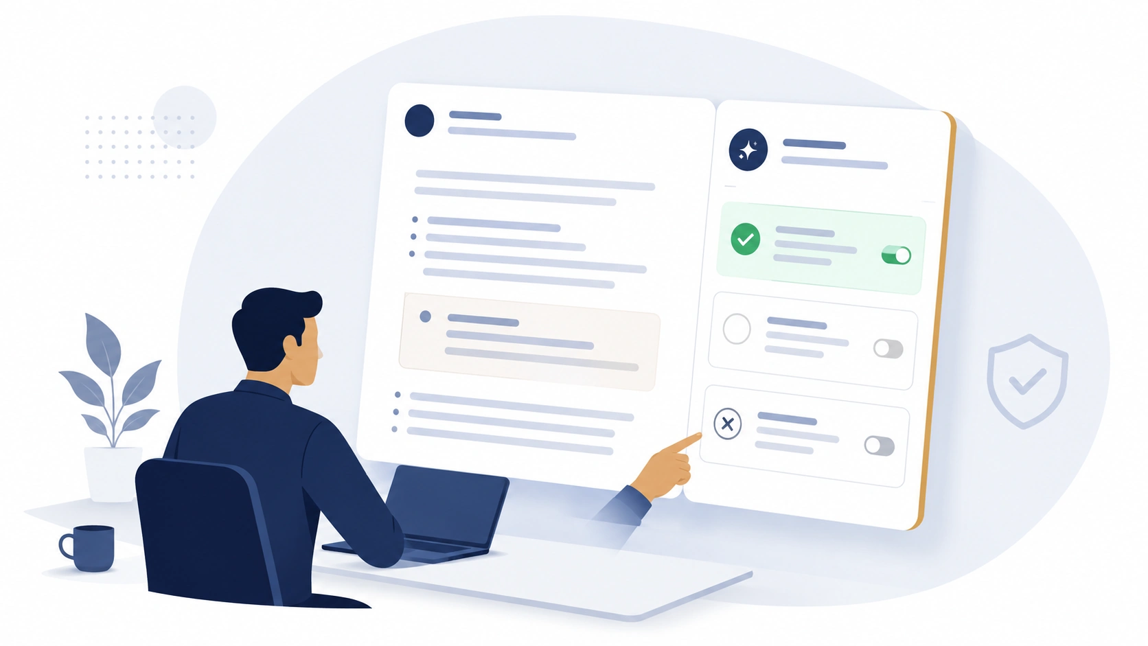 Office-Dokument mit KI-Vorschlagspanel für geprüfte Übernahme von KI-Vorschlägen in Word, Excel und Teams