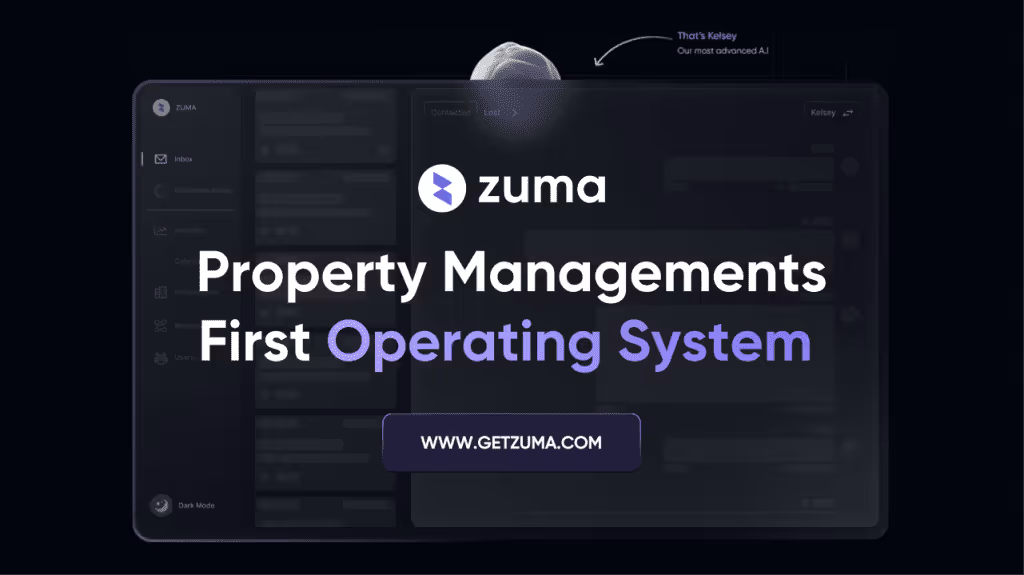 Zuma branding with tagline 'Property Management's First Operating System' and website link.