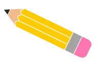 Short yellow pencil with a pink eraser on a white background.