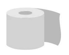 Single white toilet paper roll with a partially unrolled sheet.