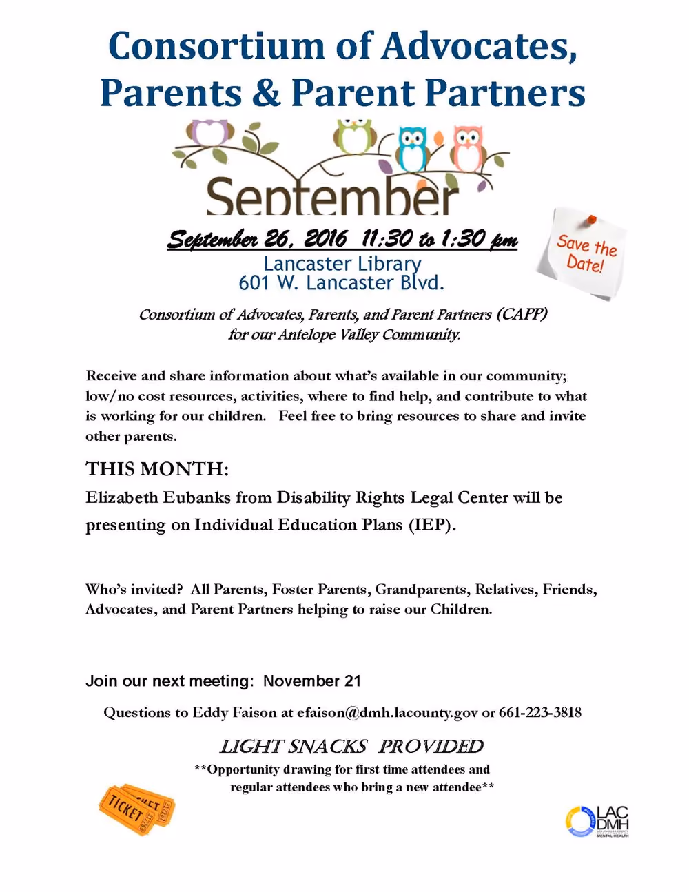 Lancaster, CA Parent Workshop — Behavior Frontiers