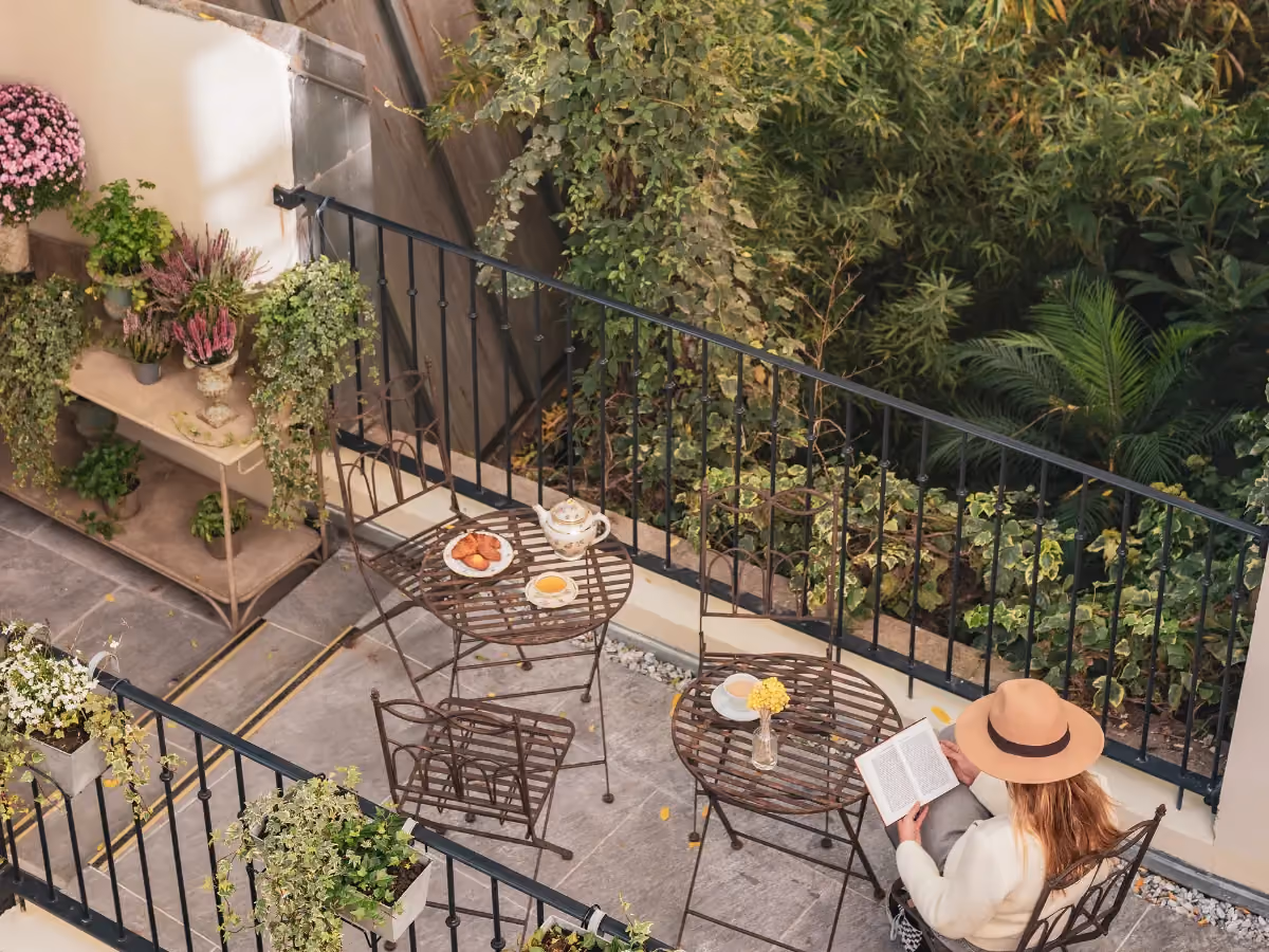 patio végétalisé hôtel terrasse ensoleillée