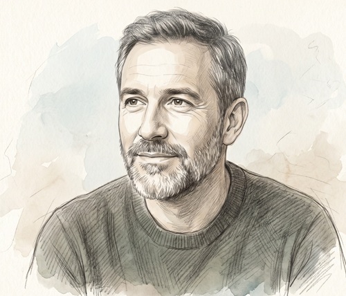 Portrait illustration of David Mercer, chaplain and author of Wounded Hope.