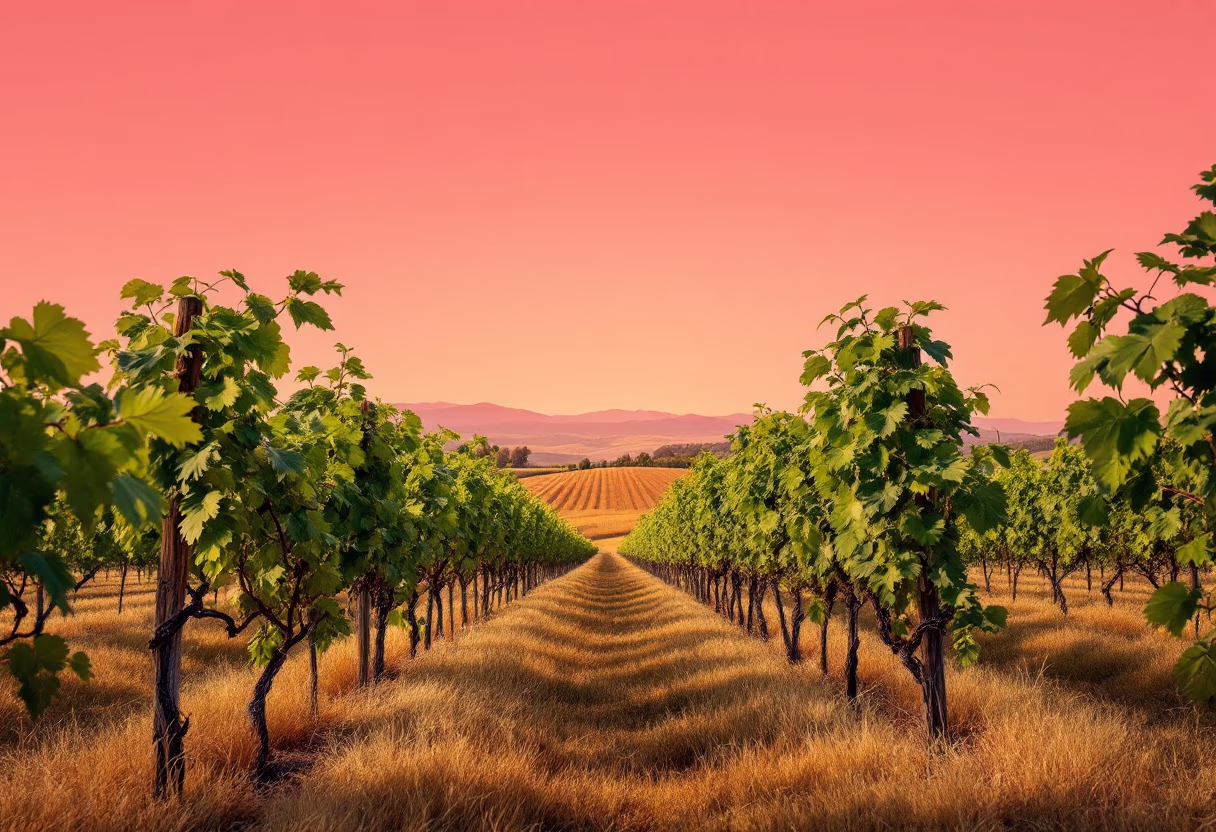 [background image] image of vineyard at sunset (for a winery)