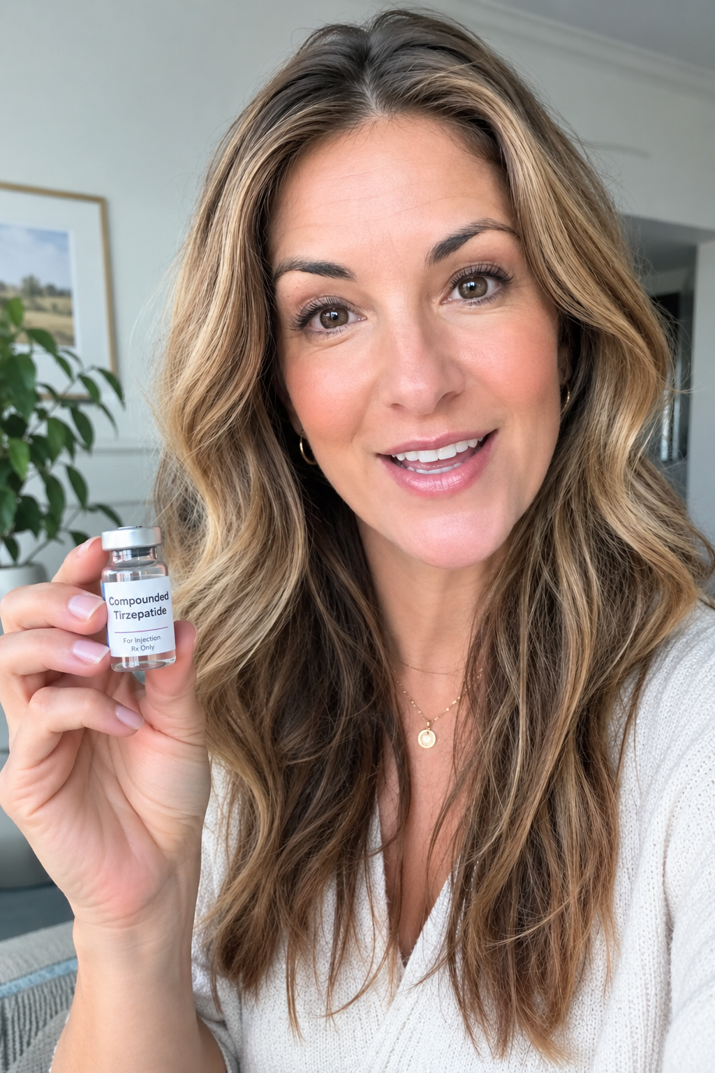 A woman holding a GLP-1 vial