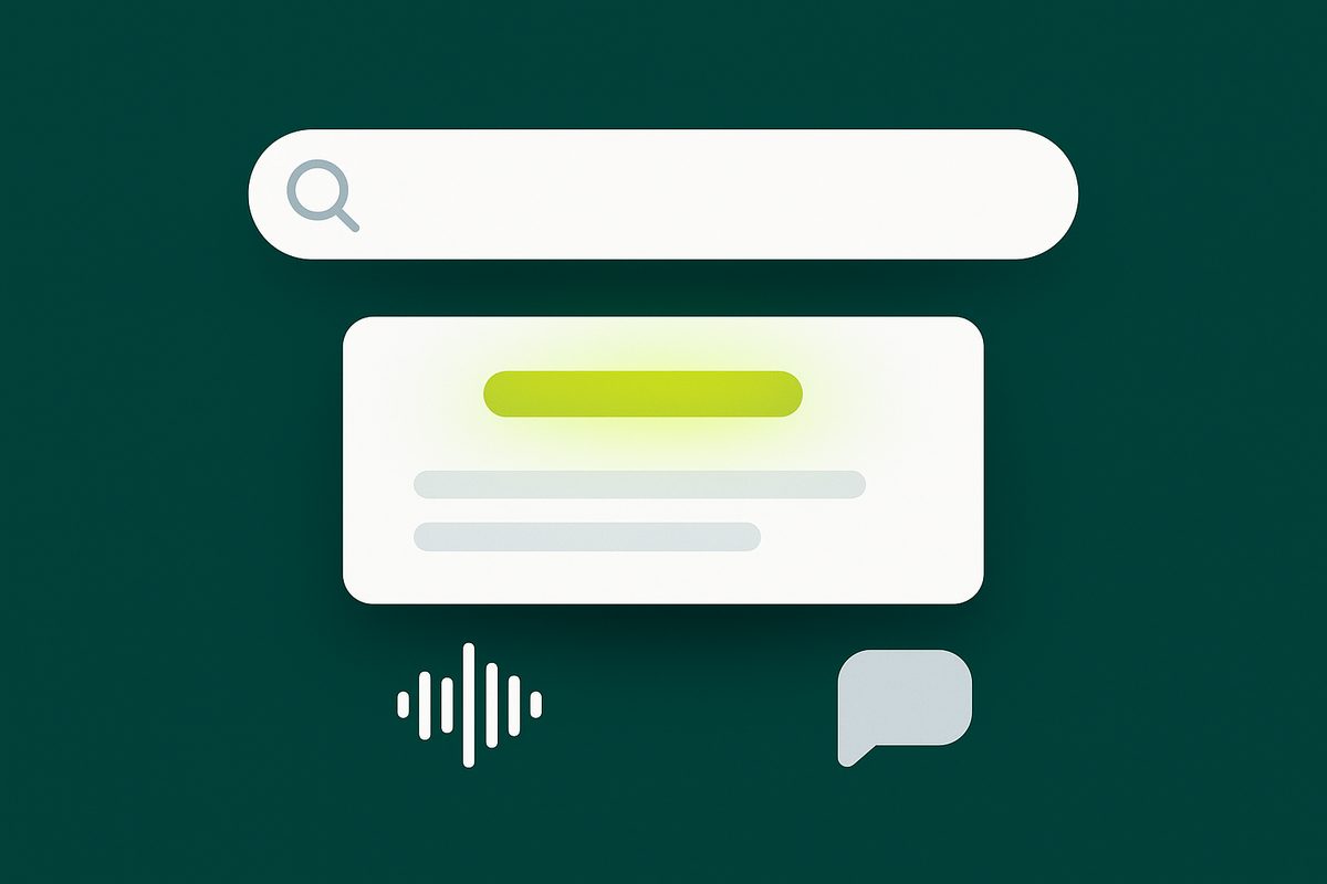A search bar with a single highlighted direct answer below it, plus voice and chat icons