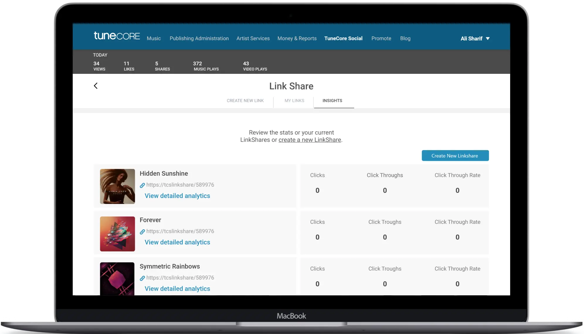Tunecore social link share section banner