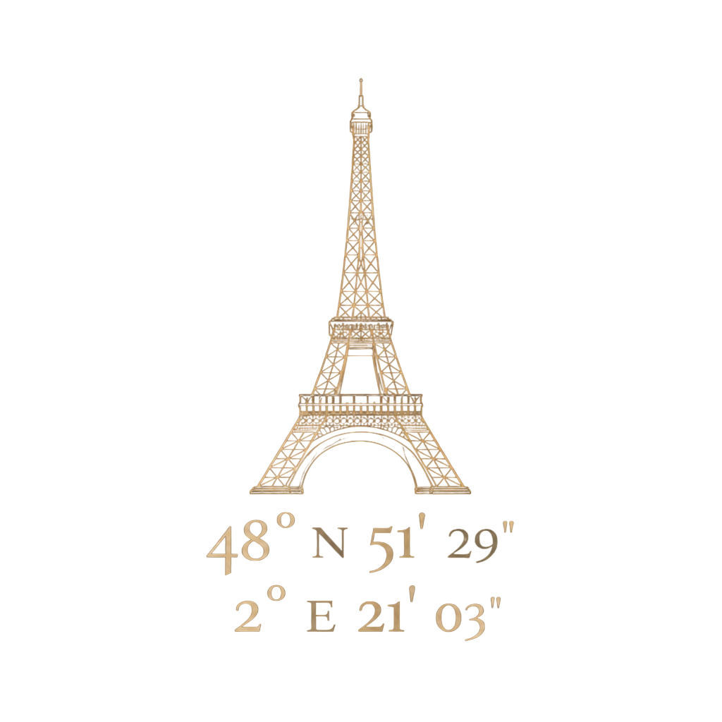 Coordonnées géographiques de CDG Paris : 48° 51' 29" N, 2° 21' 03" E sur fond noir.