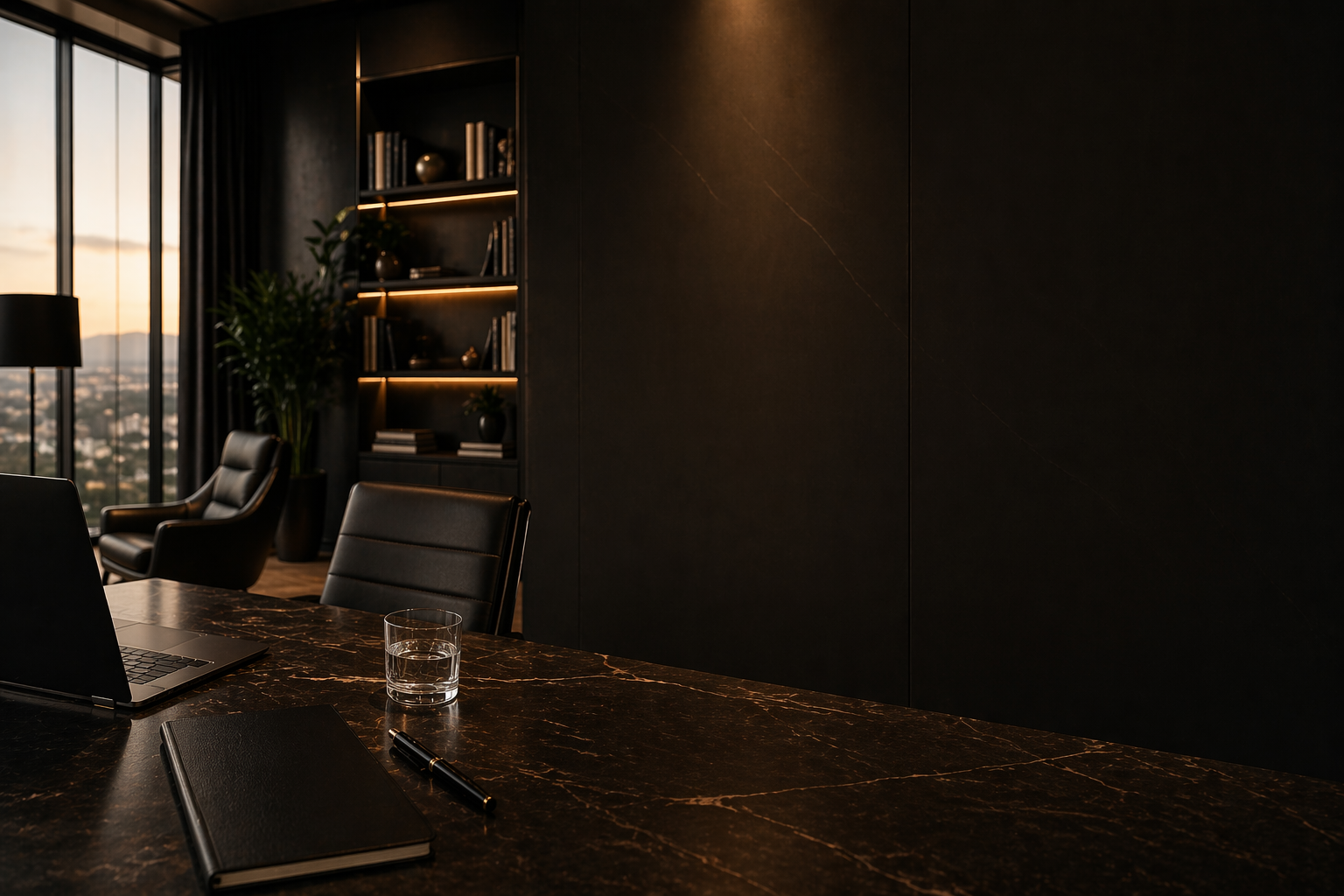Premium office lobby with architectural lighting