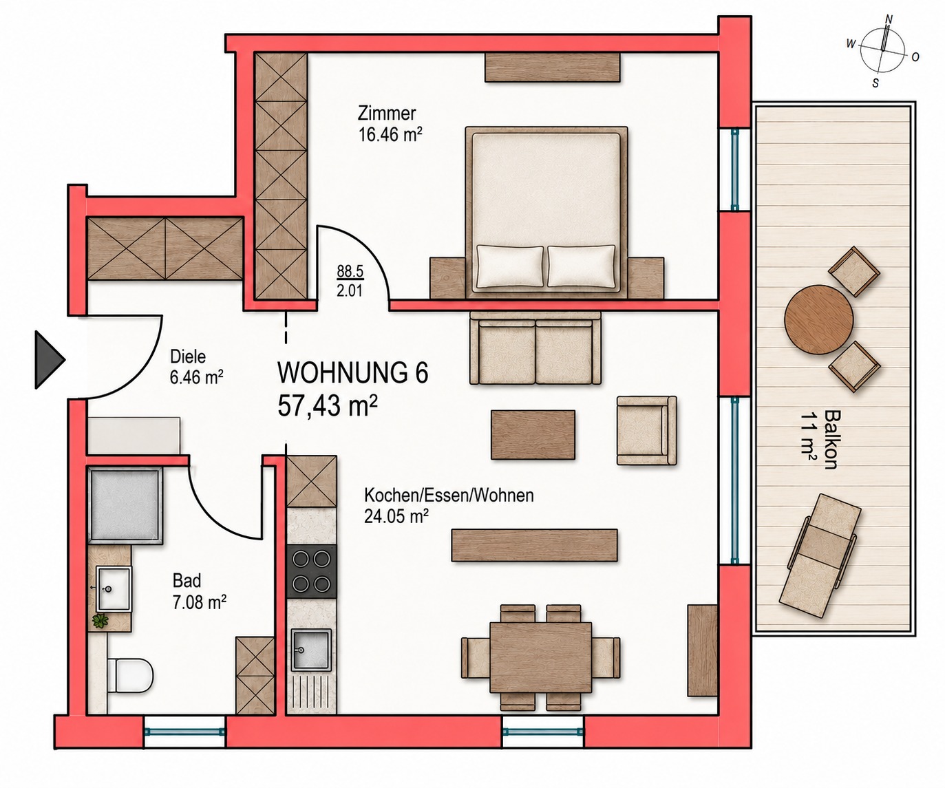 Grundriss Wohnung 6 – Obergeschoss