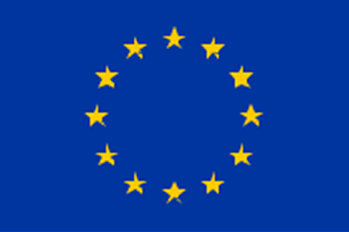 Flag of the European Union with a circle of twelve yellow stars on a blue background.