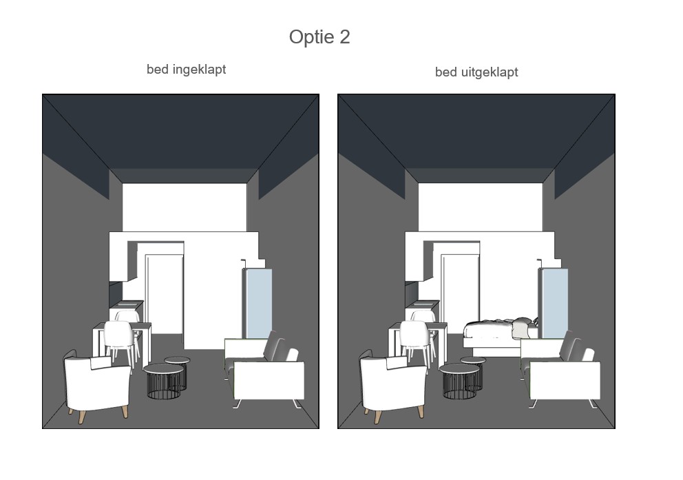 Vooraanzicht van indelingsoptie 2 voor een studio in woonlocatie Eleos