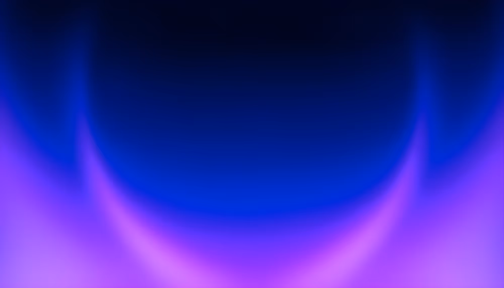 Abstract gradient background transitioning from deep navy black at the top to vibrant purple and soft pink at the bottom, with two glowing curved light streaks arching symmetrically from the lower corners toward the center.