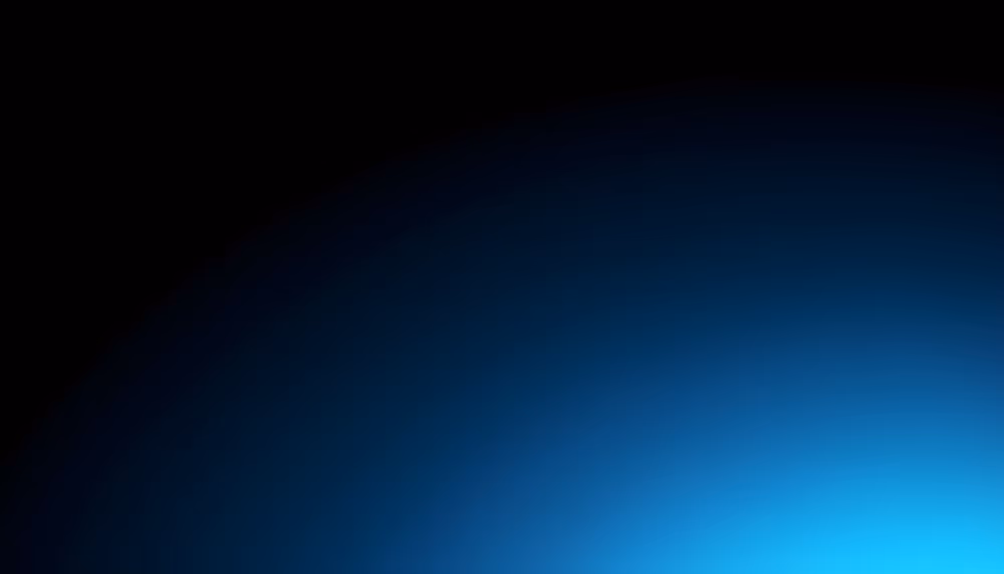 A dark gradient background transitioning from solid black in the upper left to vibrant cyan blue in the lower right corner.
