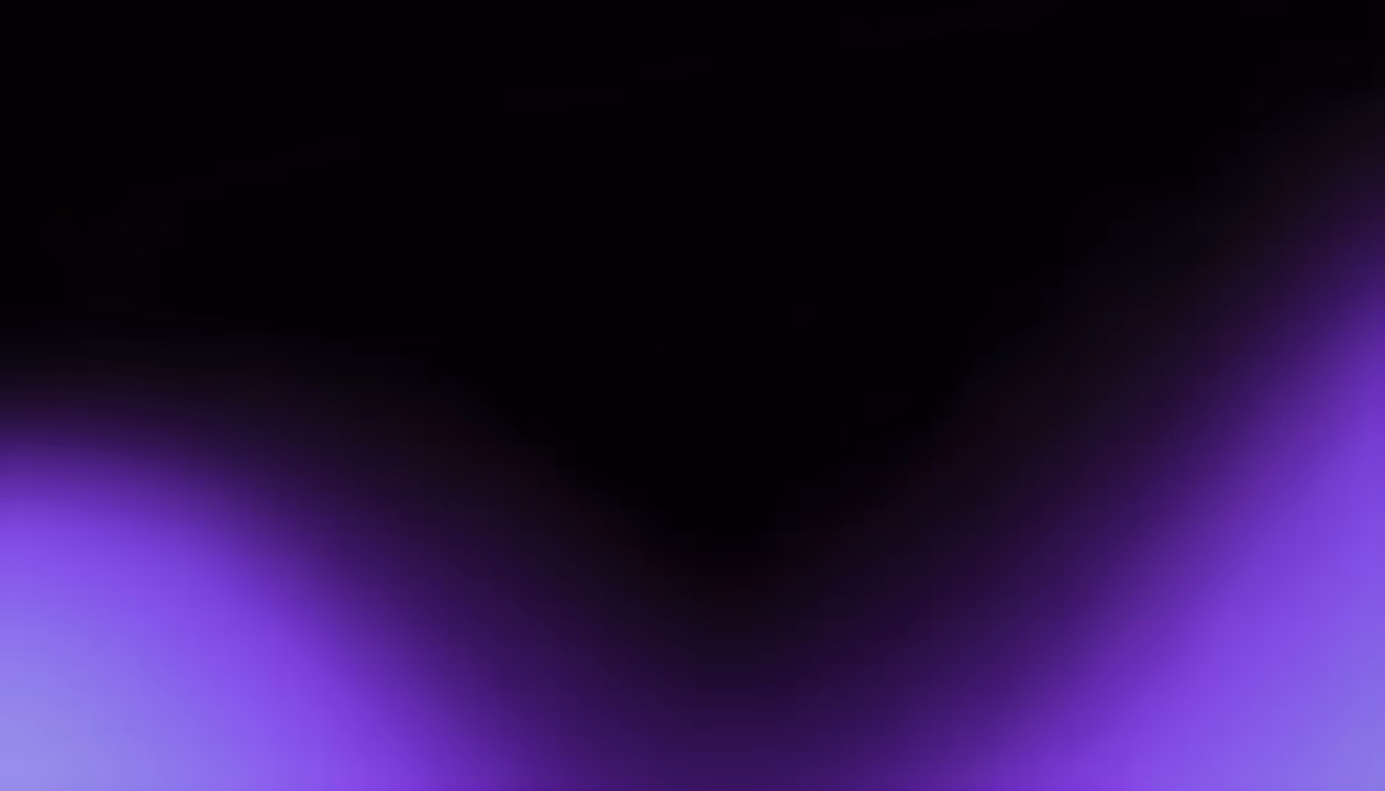 Abstract gradient background transitioning from deep black at the top to vibrant purple and violet hues at the bottom, with soft glowing light pools concentrated in the lower-left and lower-right corners.