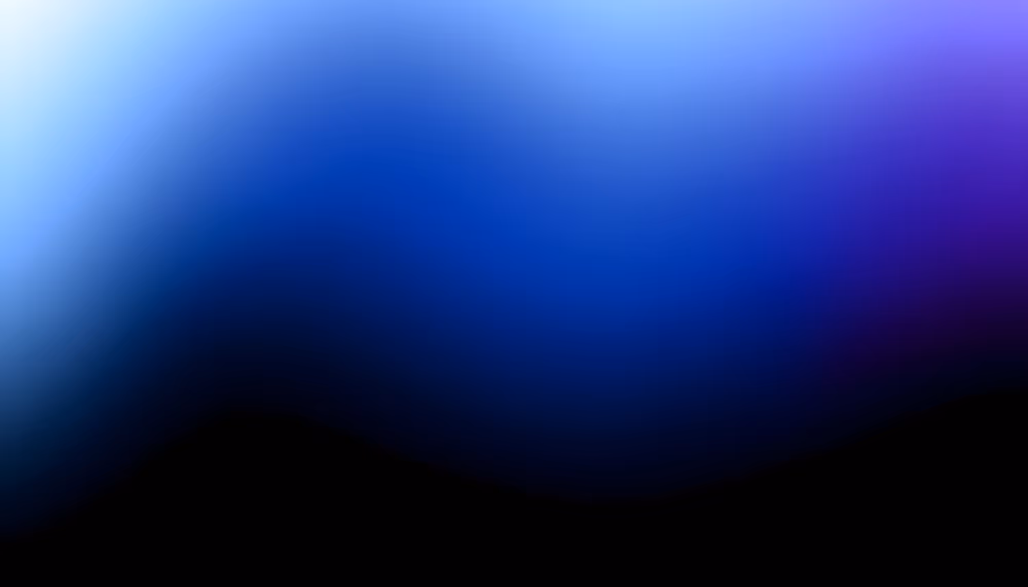 Abstract gradient background transitioning from bright white and light blue in the upper left, through vivid cobalt and royal blue in the center, to deep purple on the right, fading into solid black at the bottom.