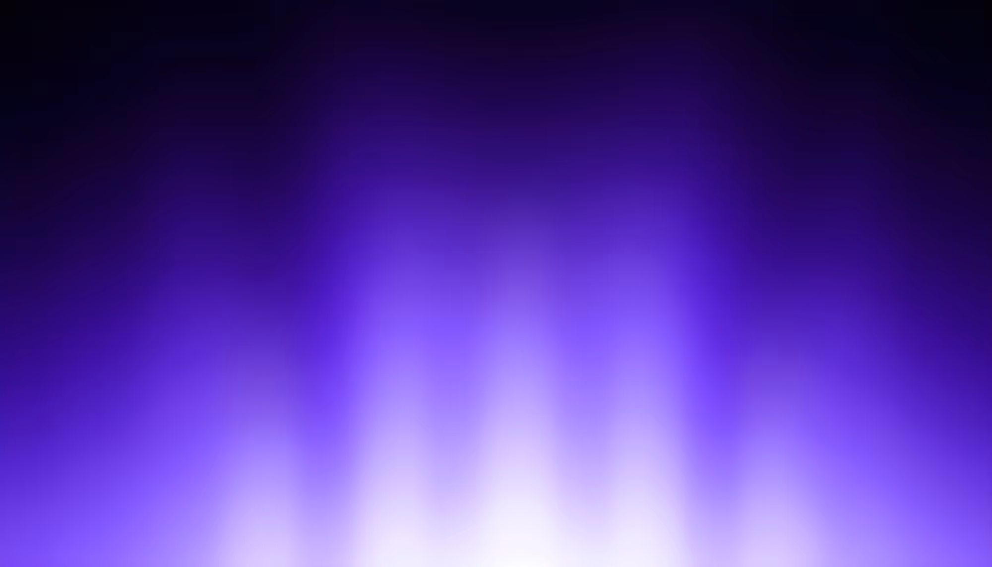 Abstract gradient background transitioning from black at the top to deep purple in the middle, with bright violet and white light rays emanating upward from the bottom center.