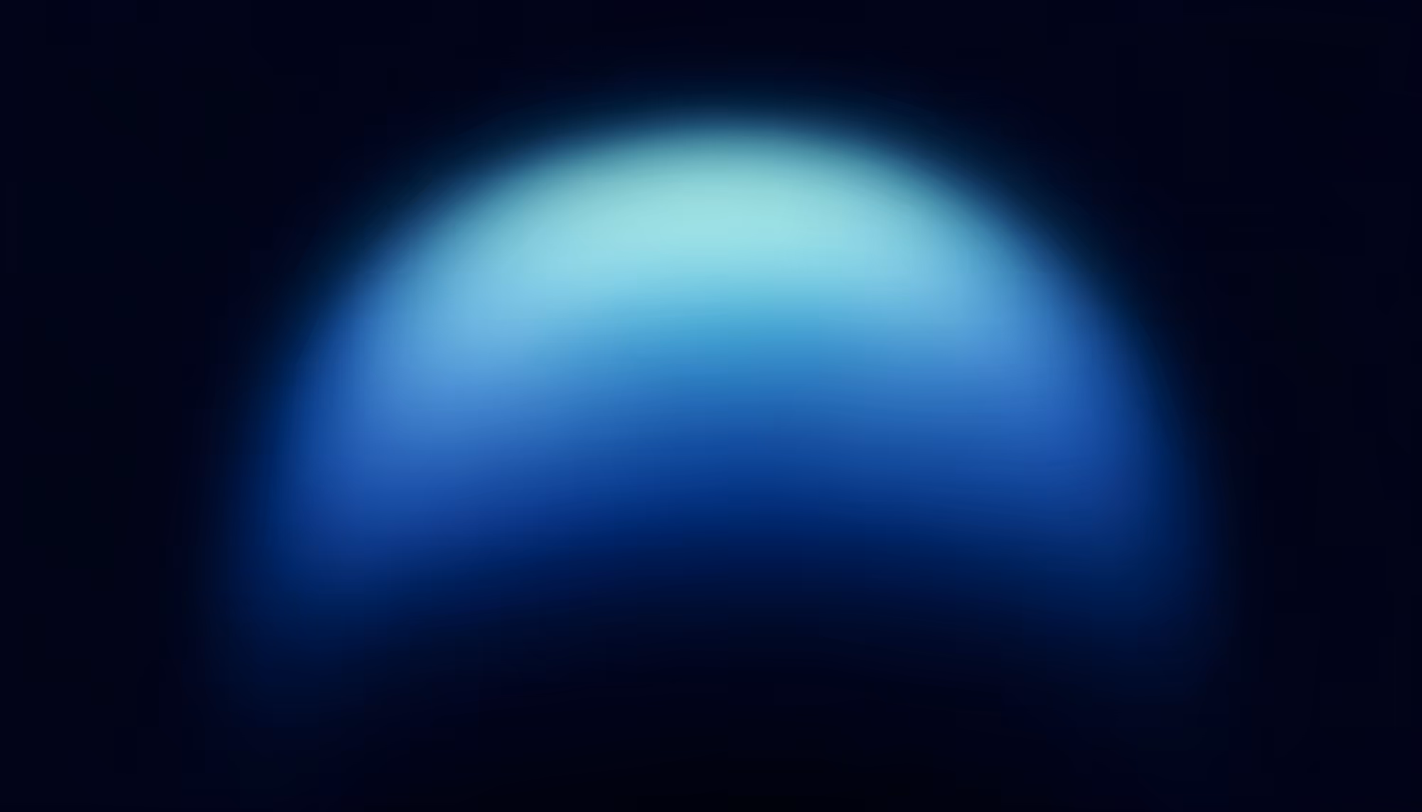 A glowing blue and cyan spherical orb rising against a dark navy background, resembling a planet or celestial body illuminated from above.