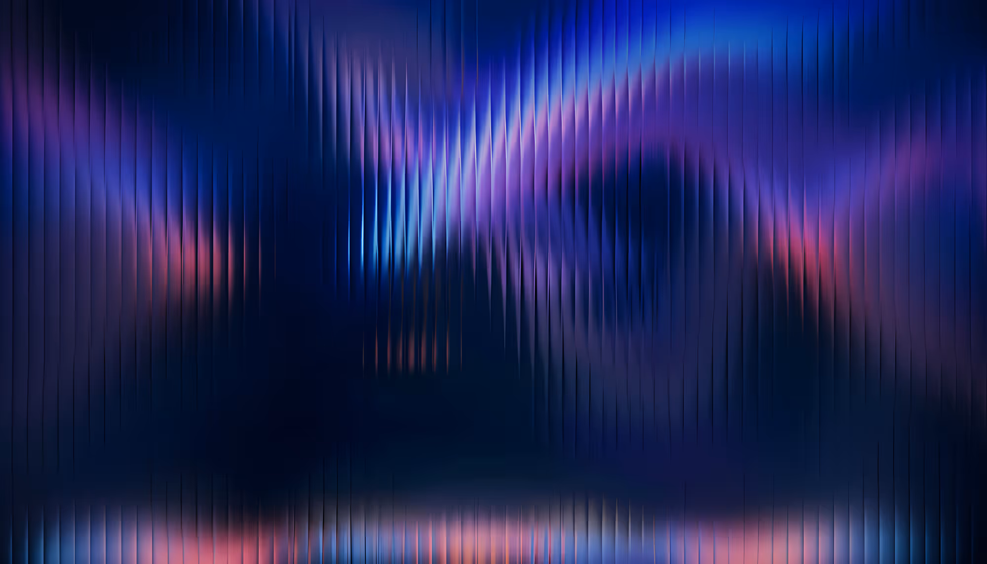Abstract digital artwork featuring vertical streaks of light in deep blue, purple, and pink tones against a dark navy background, creating a wave-like, aurora-inspired pattern with glowing highlights.