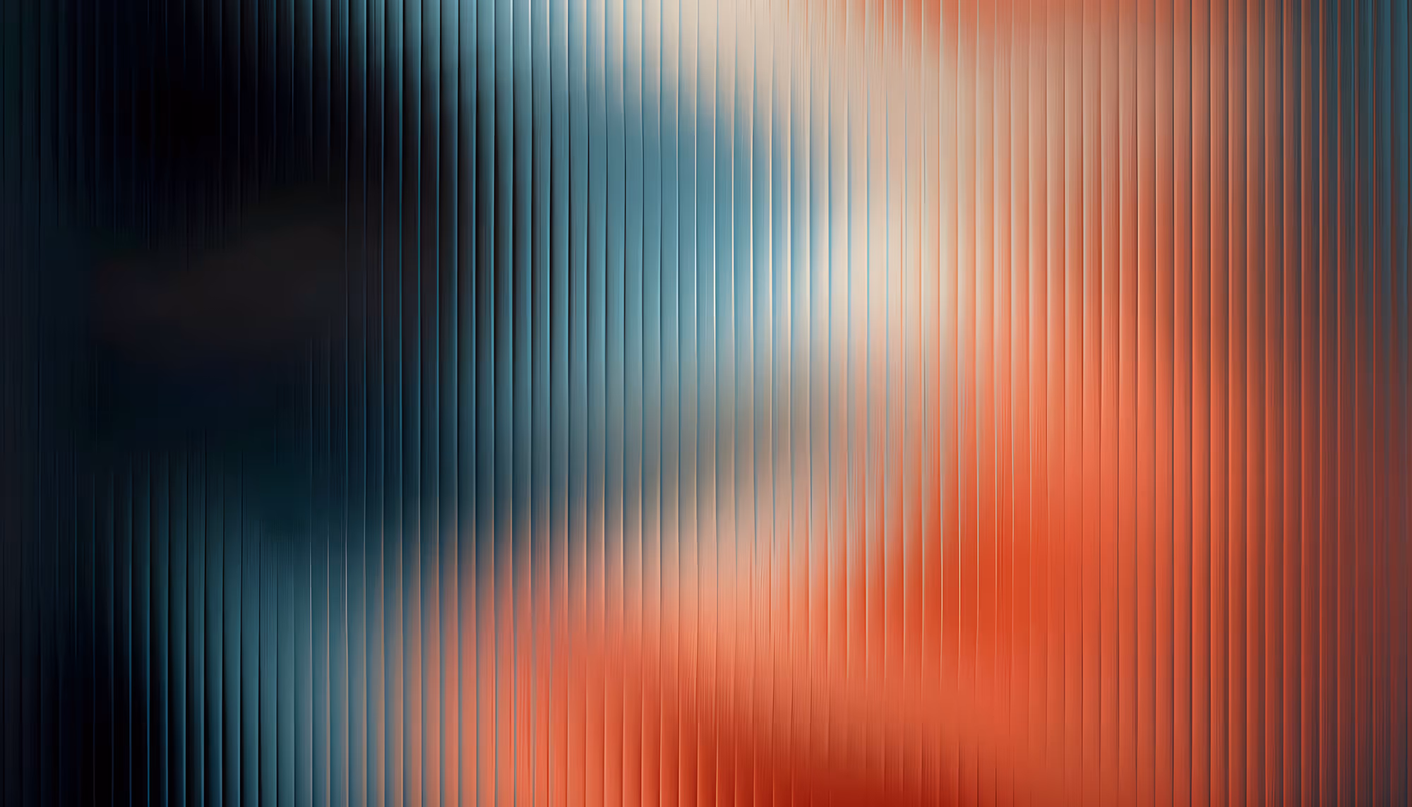 Abstract gradient background with vertical striped texture transitioning from deep navy blue on the left through teal and soft white in the center to warm coral red on the right, with a glowing light effect near the upper-center area.