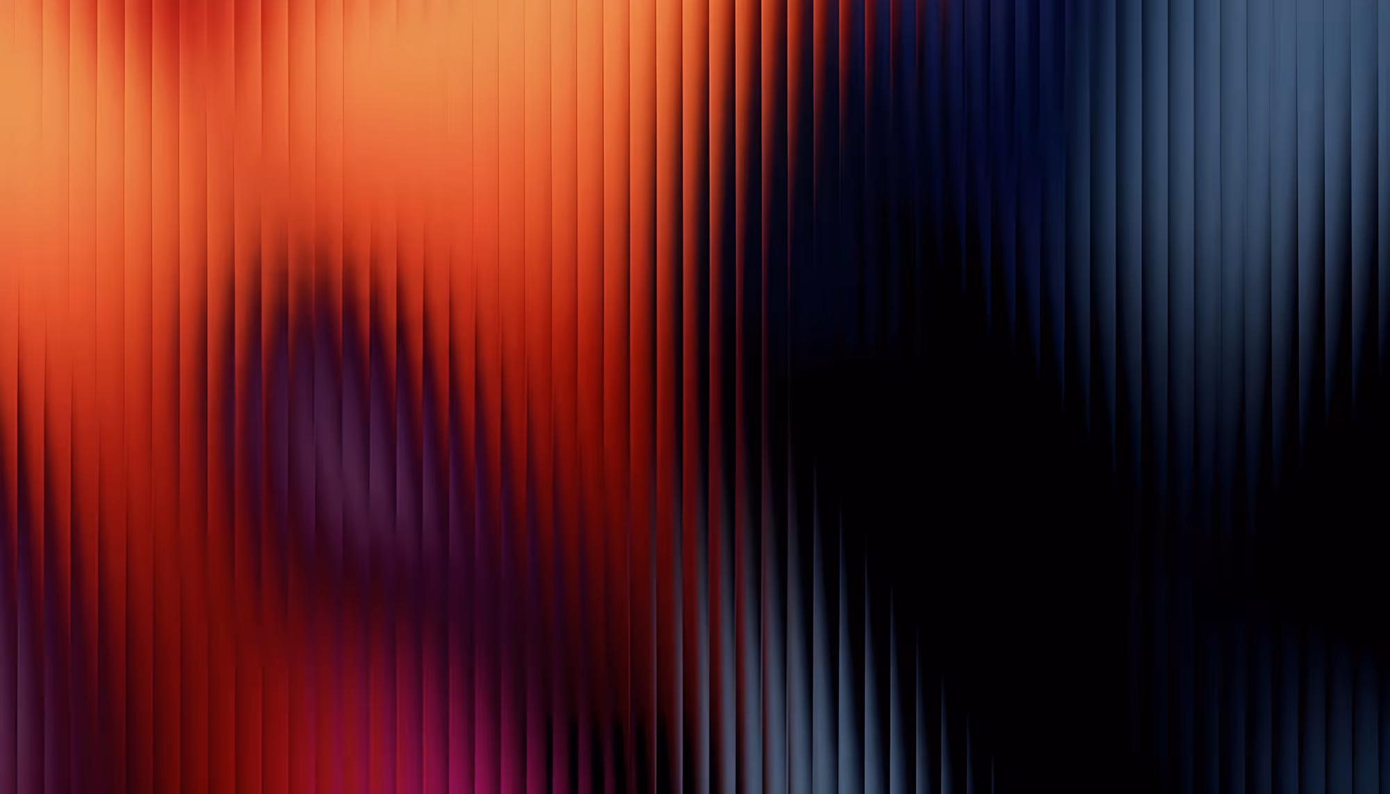 Abstract digital artwork featuring vertical streaks of color transitioning from warm orange and red tones on the left to deep navy blue and black on the right, with purple hues blending in the center.