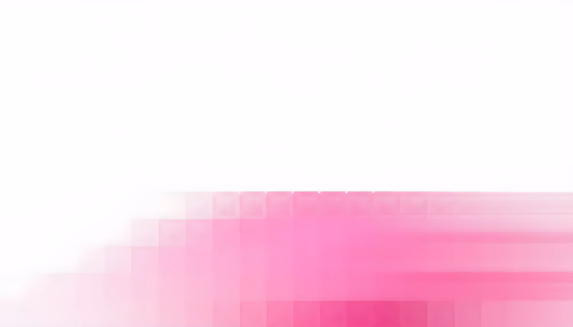 Abstract geometric background with pink and magenta pixel-style mosaic tiles rising from the bottom of the image, fading to white at the top.