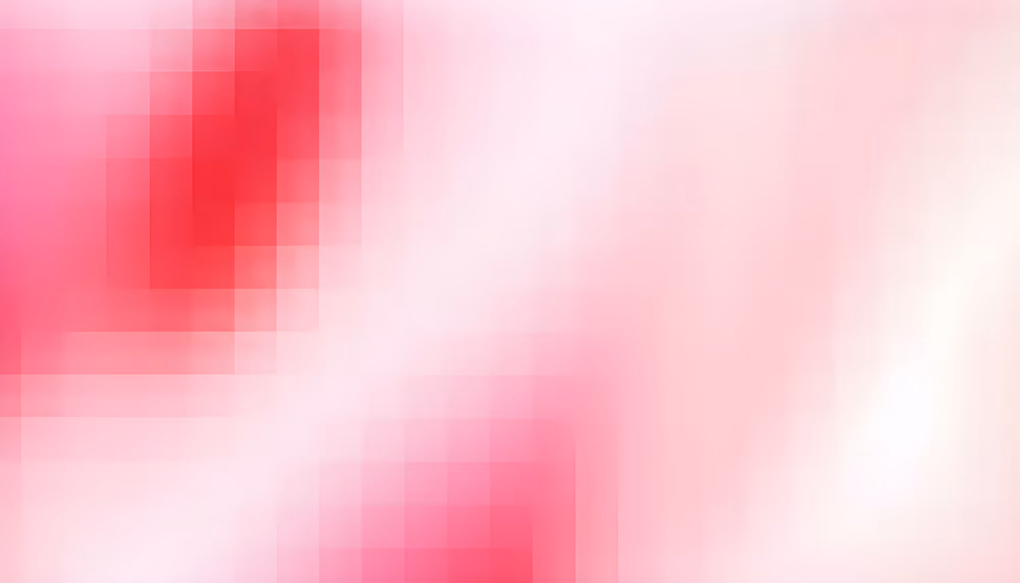 Abstract pixelated gradient background in shades of pink and red, with deeper crimson tones in the upper left fading to soft blush and white toward the center and right.