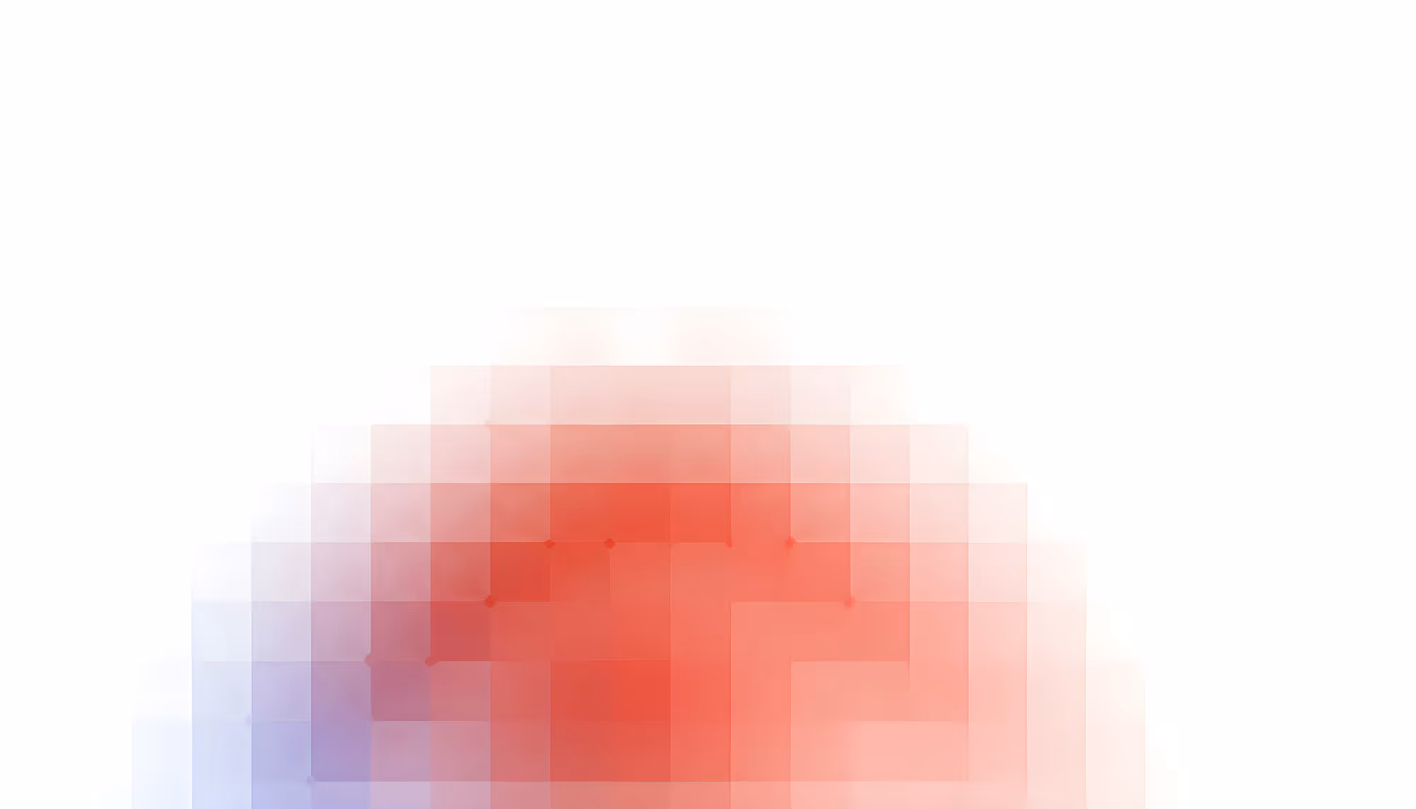 Abstract gradient composition featuring overlapping soft-edged rectangles blending from blue on the left to pink on the right, creating a dreamy, pixelated cloud-like shape against a white background.