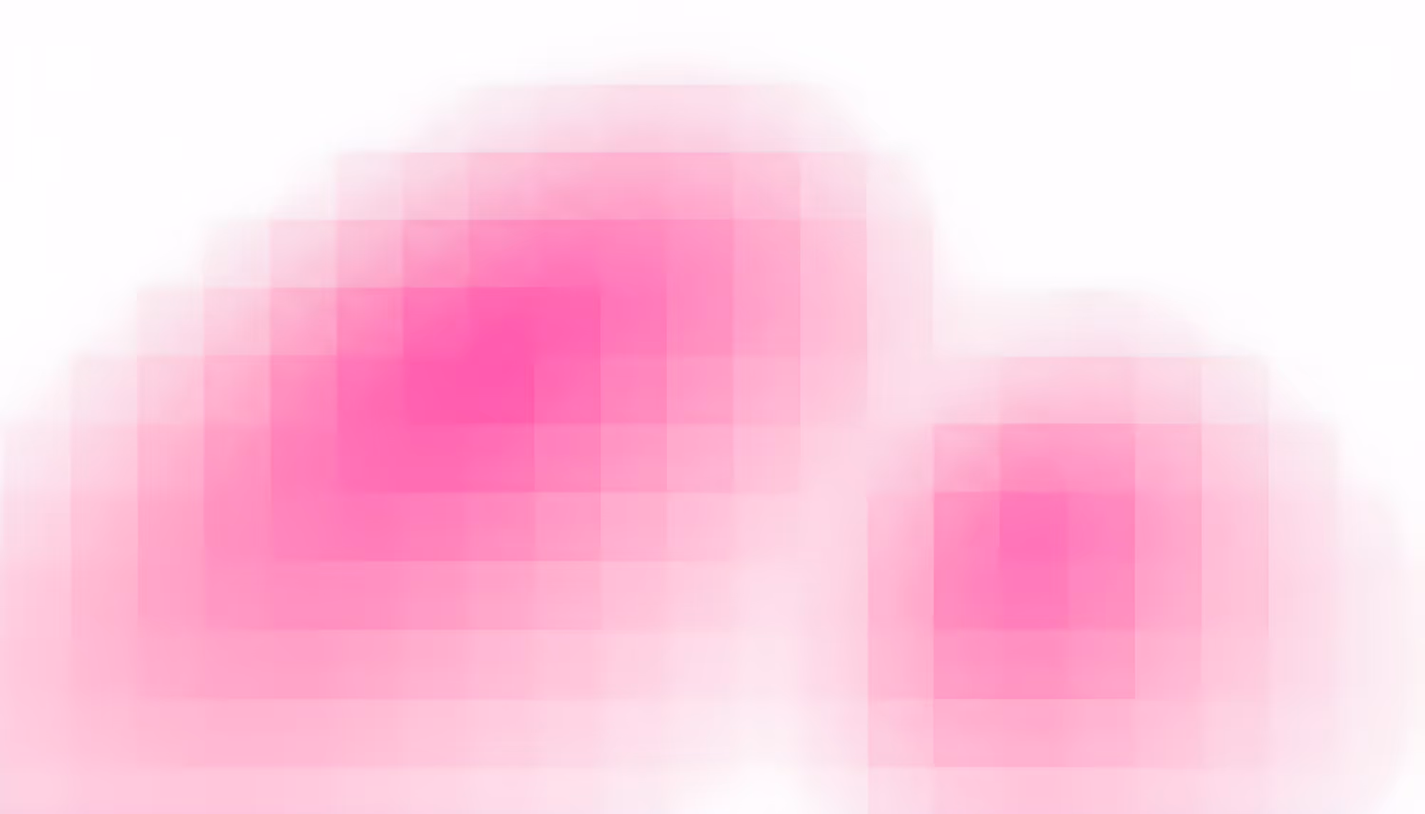 Abstract pink gradient composition featuring two soft, blurred square shapes in shades of hot pink and light pink on a white background, with the larger shape on the left and a smaller one on the right.