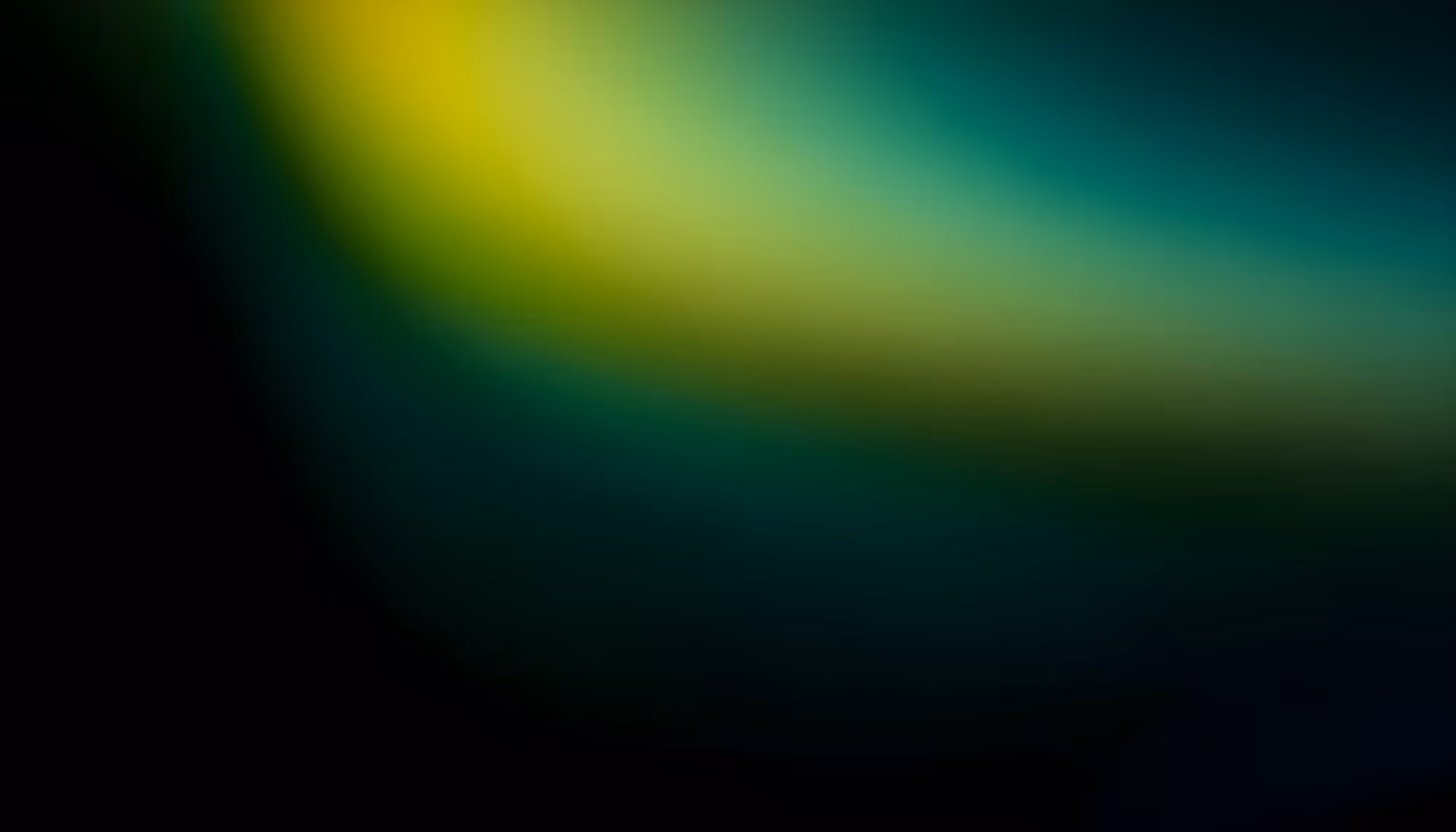 Abstract gradient background transitioning from bright yellow-green in the upper left to teal and dark green across the center, fading to deep black in the lower left and edges.