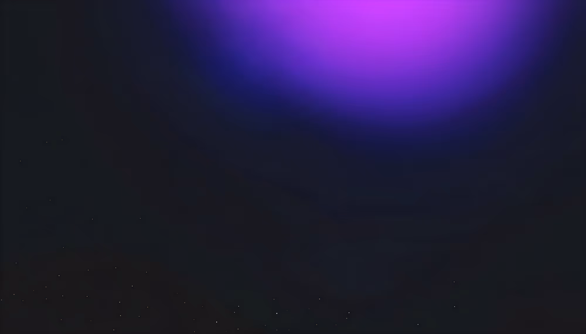 A dark night sky with a vibrant purple and violet aurora borealis glowing in the upper right, fading into deep blue and black, with faint stars scattered across the lower portion of the image.