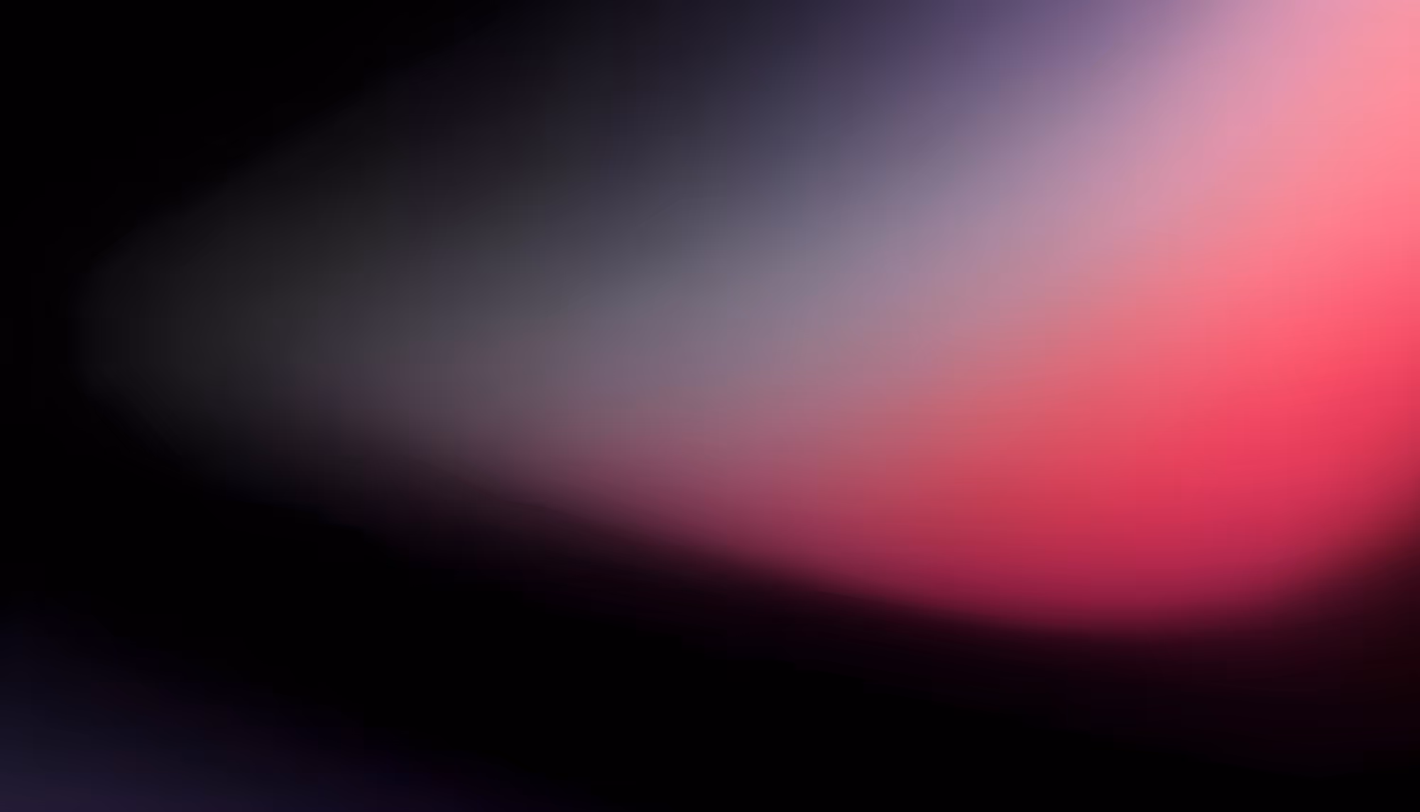 Abstract gradient background transitioning from deep black on the left and bottom edges to soft gray-blue in the center, blending into vibrant pink and red tones on the right side, with a diagonal light streak cutting across the composition.