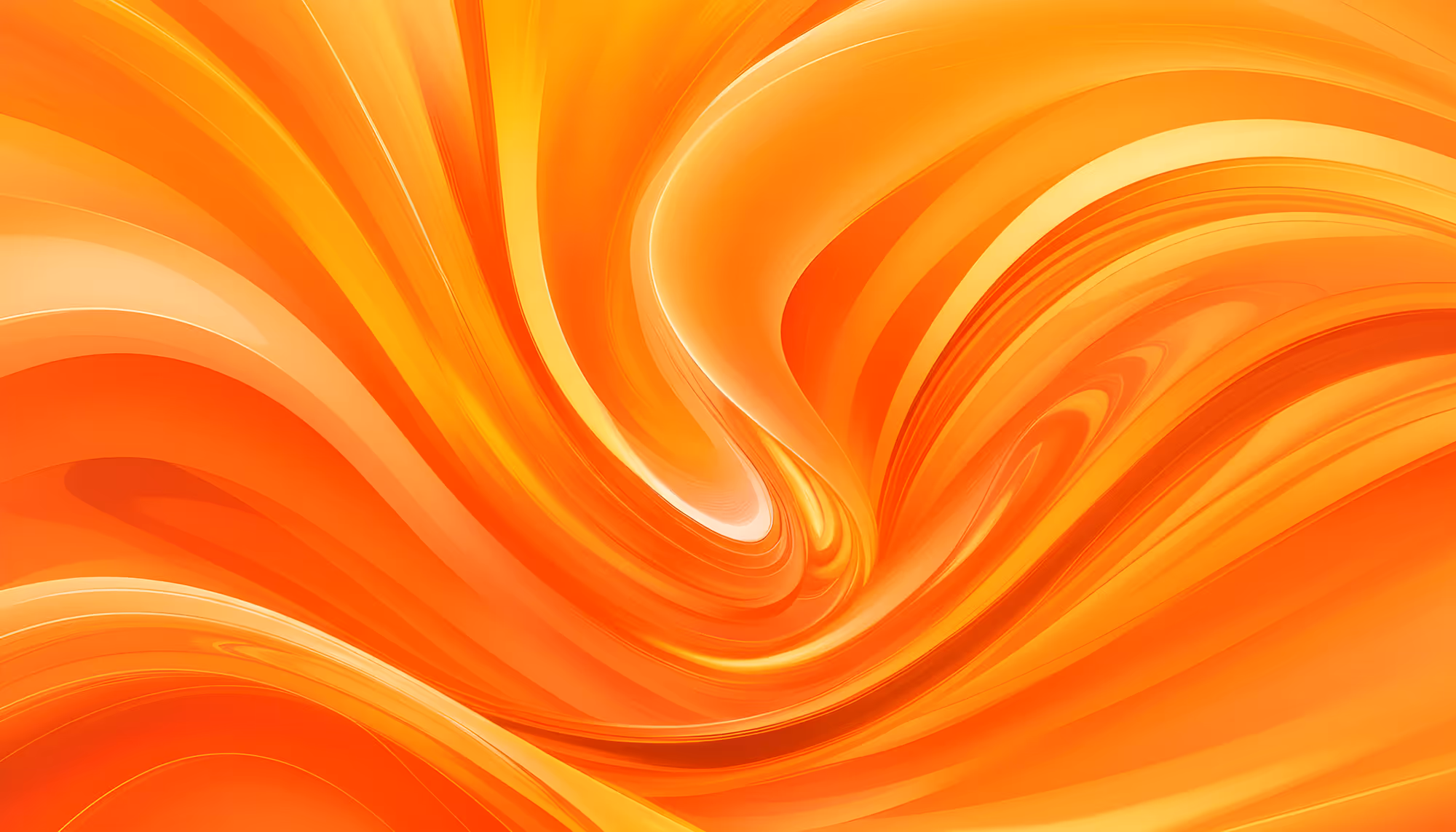 Abstract image with dynamic orange and yellow swirls, resembling flowing liquid or fabric. The vibrant colors convey energy and warmth.