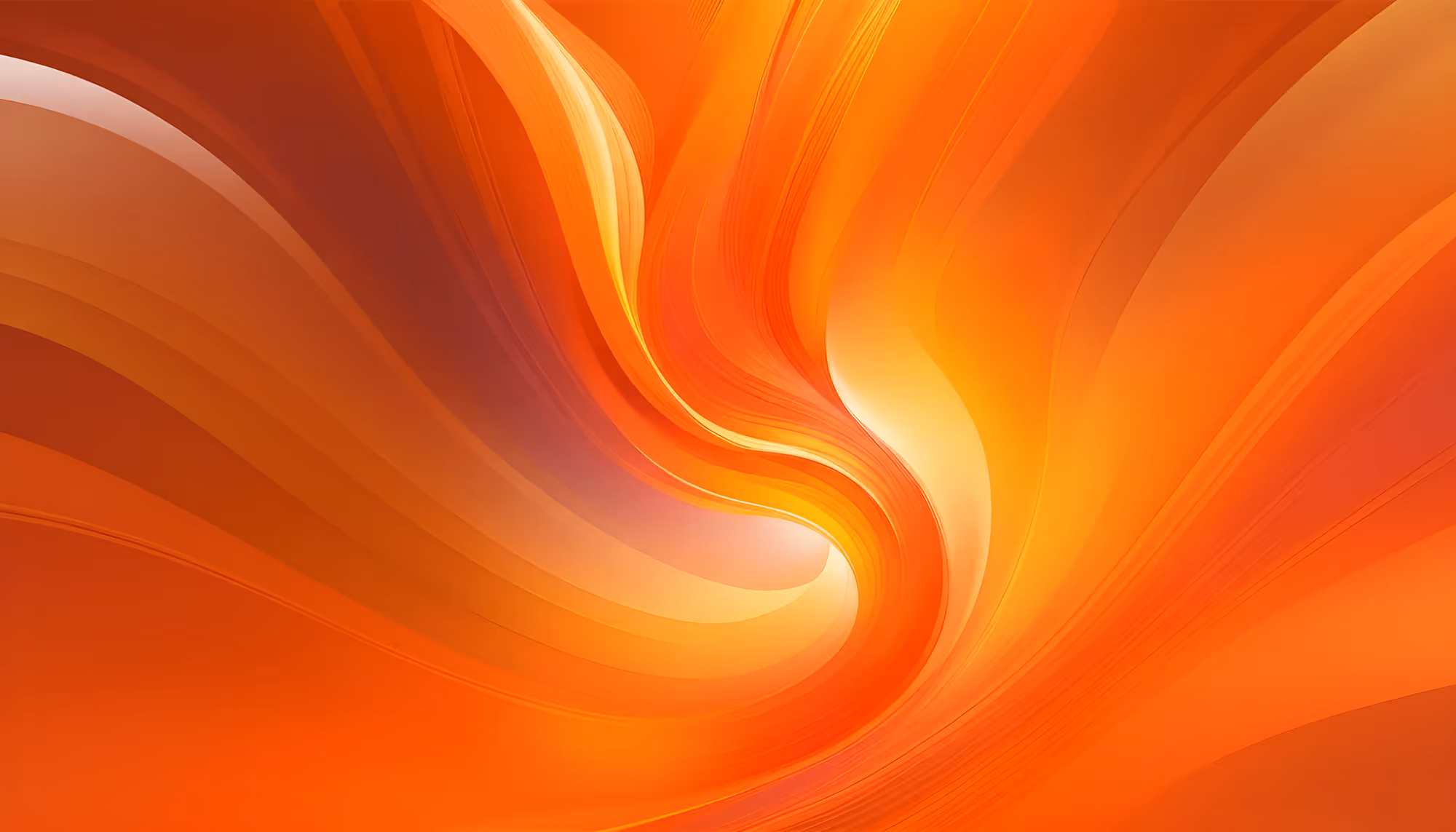 Vivid abstract swirl of orange and yellow hues, creating a sense of warmth and motion. Smooth, flowing lines give a dynamic and vibrant impression.