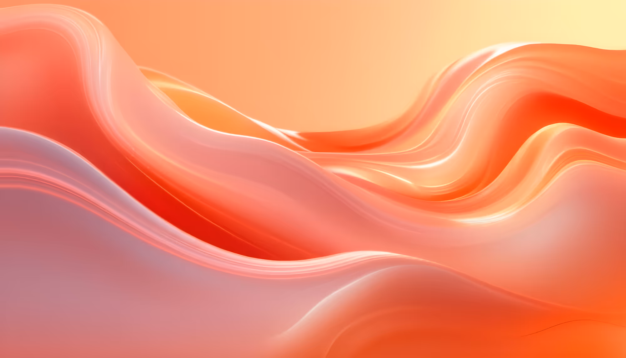 Abstract image of fluid, wavy shapes in warm hues of orange, pink, and yellow. The smooth textures and flowing lines convey a sense of calm and movement.