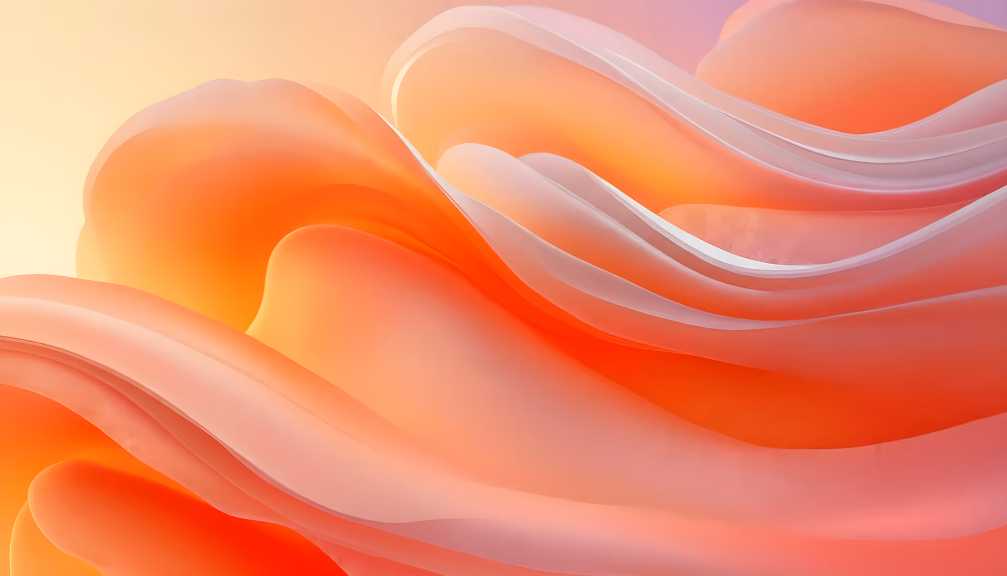 Abstract image depicting flowing, wavy layers in soft peach and orange hues. The smooth curves and gradient colors evoke a sense of calm and warmth.