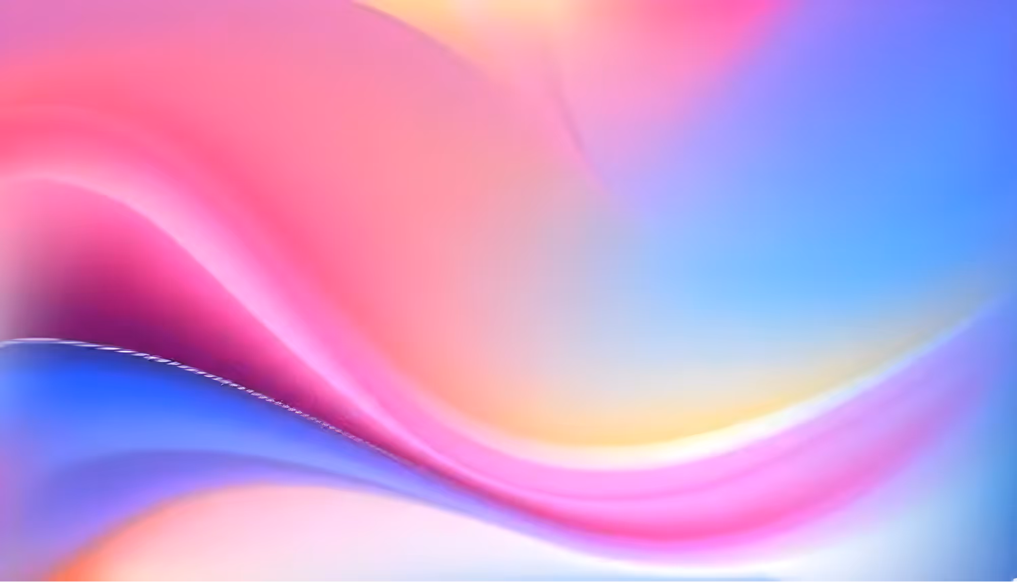 A vibrant abstract image with flowing waves of pink, blue, and yellow blending seamlessly. The soft, curving lines create a tranquil and dynamic feel.