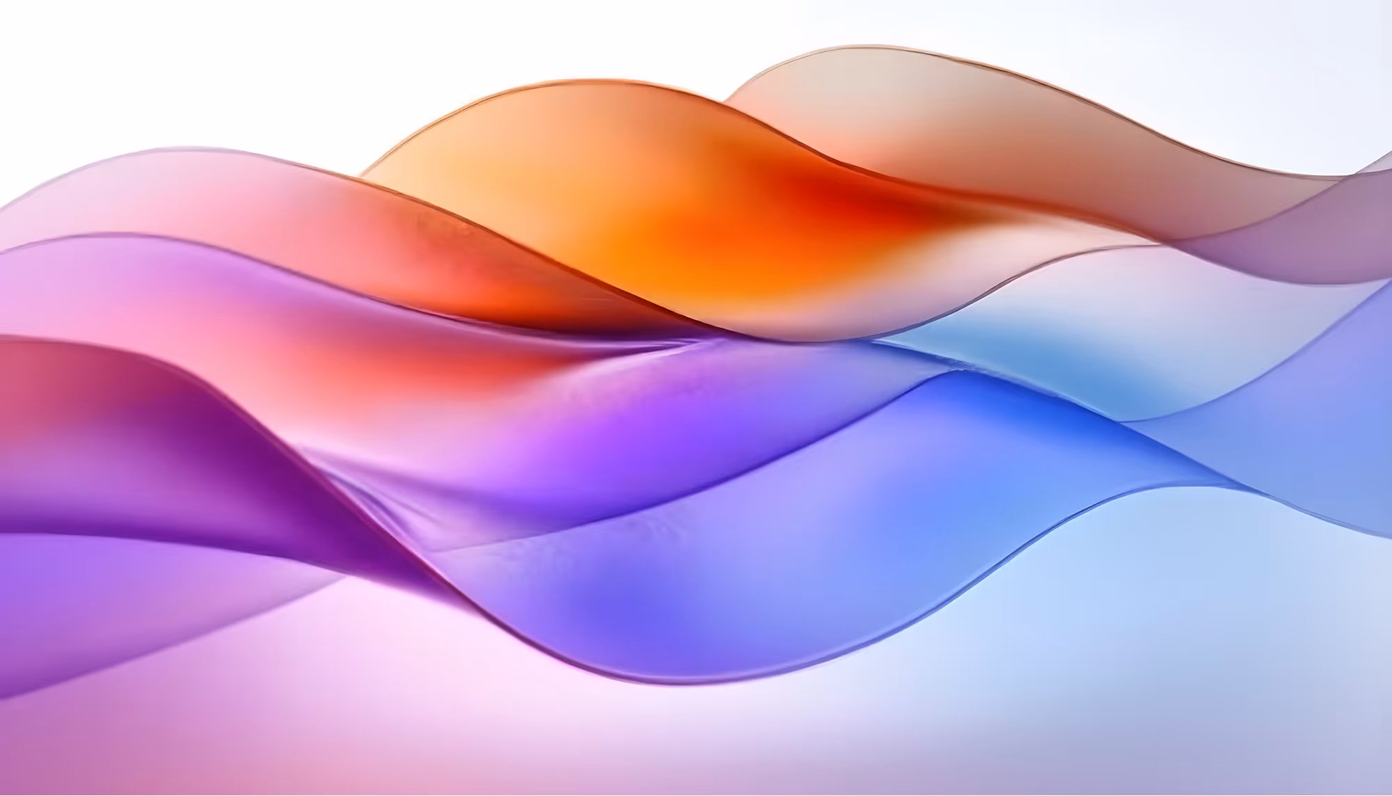 Colorful abstract waves in red, orange, purple, and blue flow horizontally across a white background, conveying a sense of fluidity and harmony.