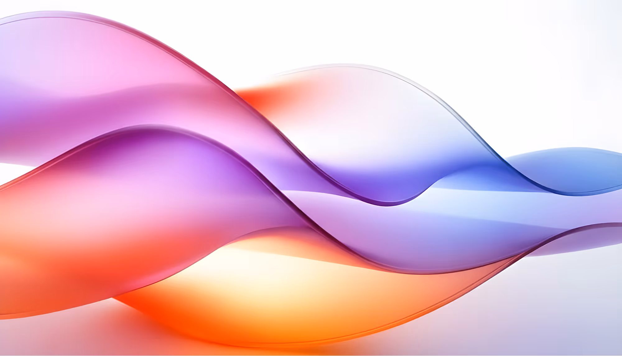 Abstract image of smooth, flowing waves in vibrant hues of purple, orange, and red on a white background, evoking a sense of calm and fluidity.