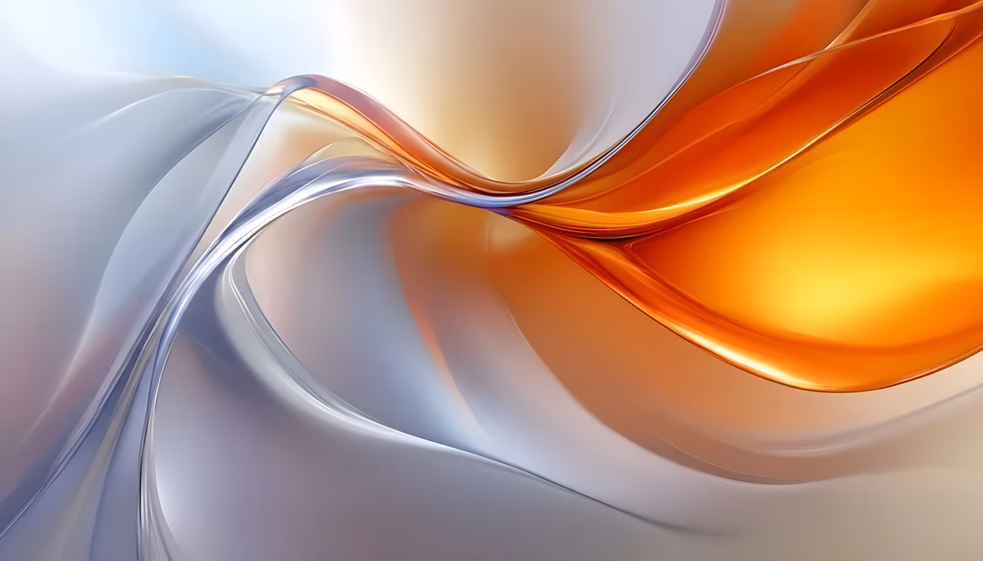 Abstract image with flowing curves in shades of orange and gray, creating a dynamic, fluid appearance. The design conveys a sense of elegance and movement.