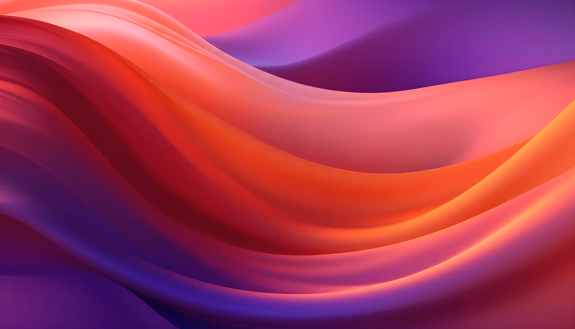 Abstract image of flowing smooth waves in shades of red, orange, and purple, creating a dynamic, fluid, and vibrant backdrop with a serene feel.
